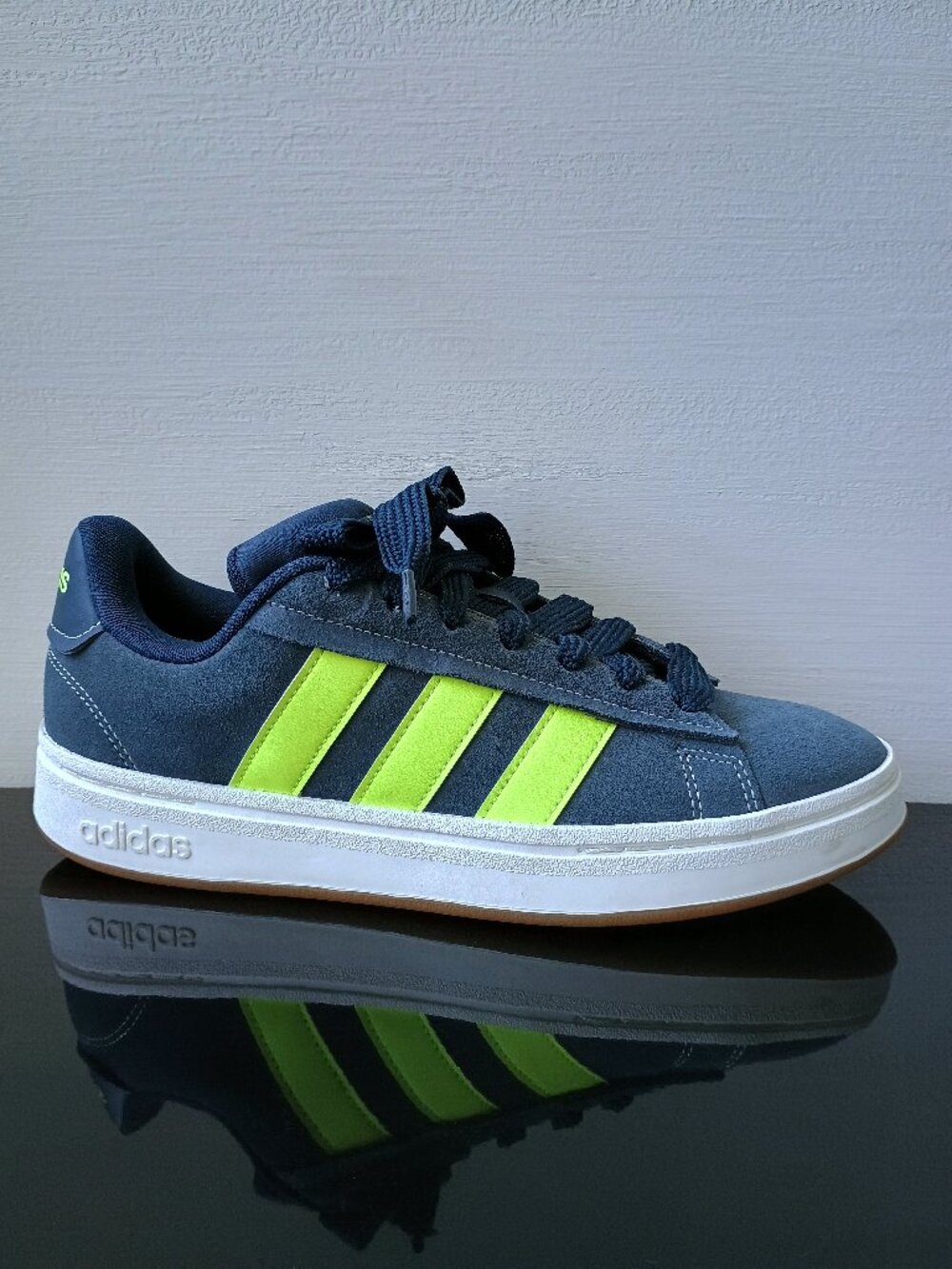 Adidas Men's Grand Court Alpha 00's Sneaker in Sporty & Bright Accents Navy/Neon